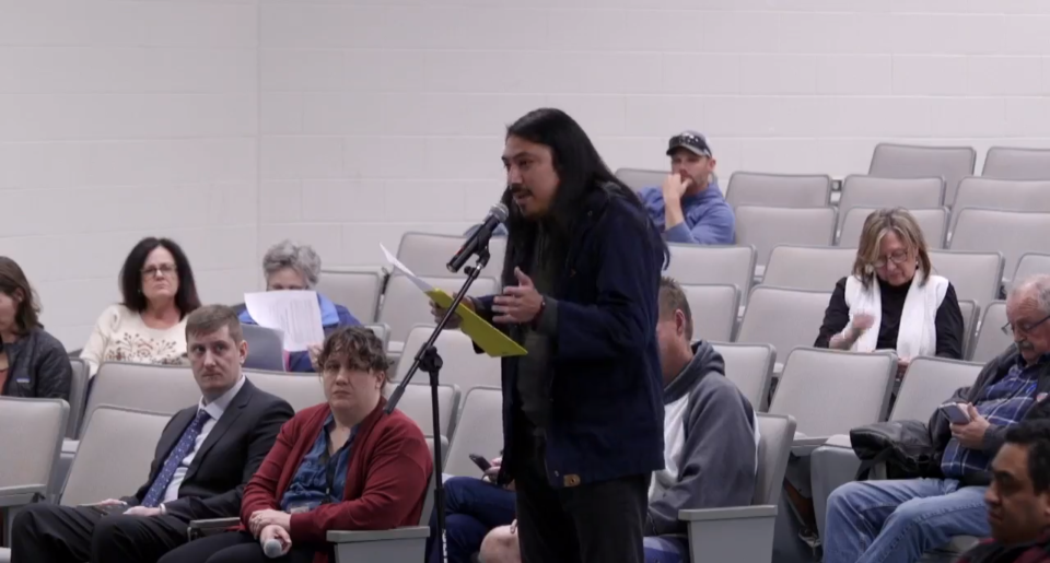 Alan Ramirez speaks during the March 18 Buncombe County Planning Board Listening Session on short-term vacation rental regulations.