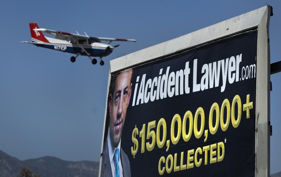 A plane prepares to land at Whiteman Airport.