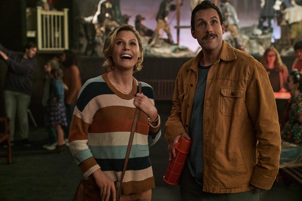 Adam Sandler stars as the title underdog hero and Julie Bowen is his love interest in the Netflix family comedy "Hubie Halloween."