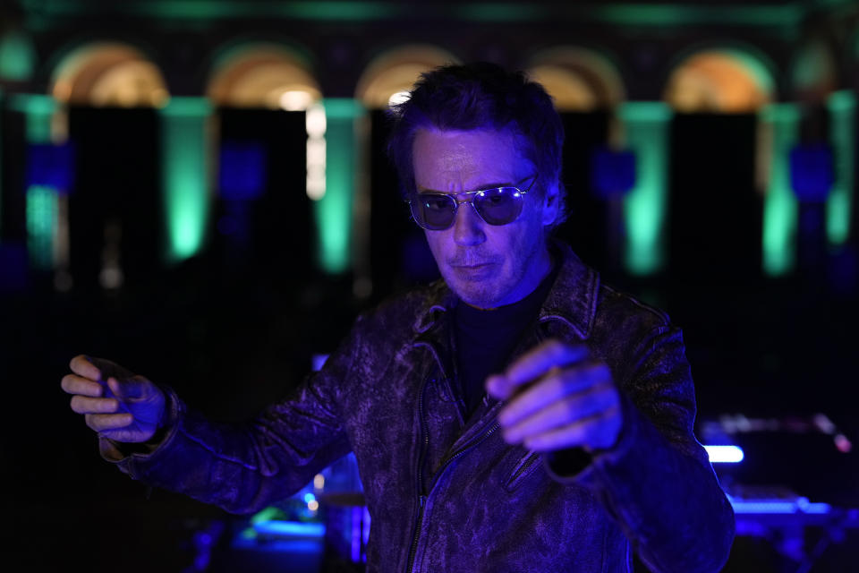 French electronic music performer Jean-Michel Jarre gestures during an interview with Associated Press, in Paris, Tuesday, Oct. 25, 2022. Genes — and a dash of humility — are the secrets of longevity for one of France's biggest music stars, Jean-Michel Jarre, the septuagenarian electronic music pioneer who's sold over 85 million records and is still going strong. (AP Photo/Thibault Camus)