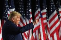 US President Donald Trump gestures at the conclusion of the the final day of the Republican National Convention from the South Lawn of the White House on August 27, 2020 in Washington, DC. (Photo by SAUL LOEB / AFP) (Photo by SAUL LOEB/AFP via Getty Images)