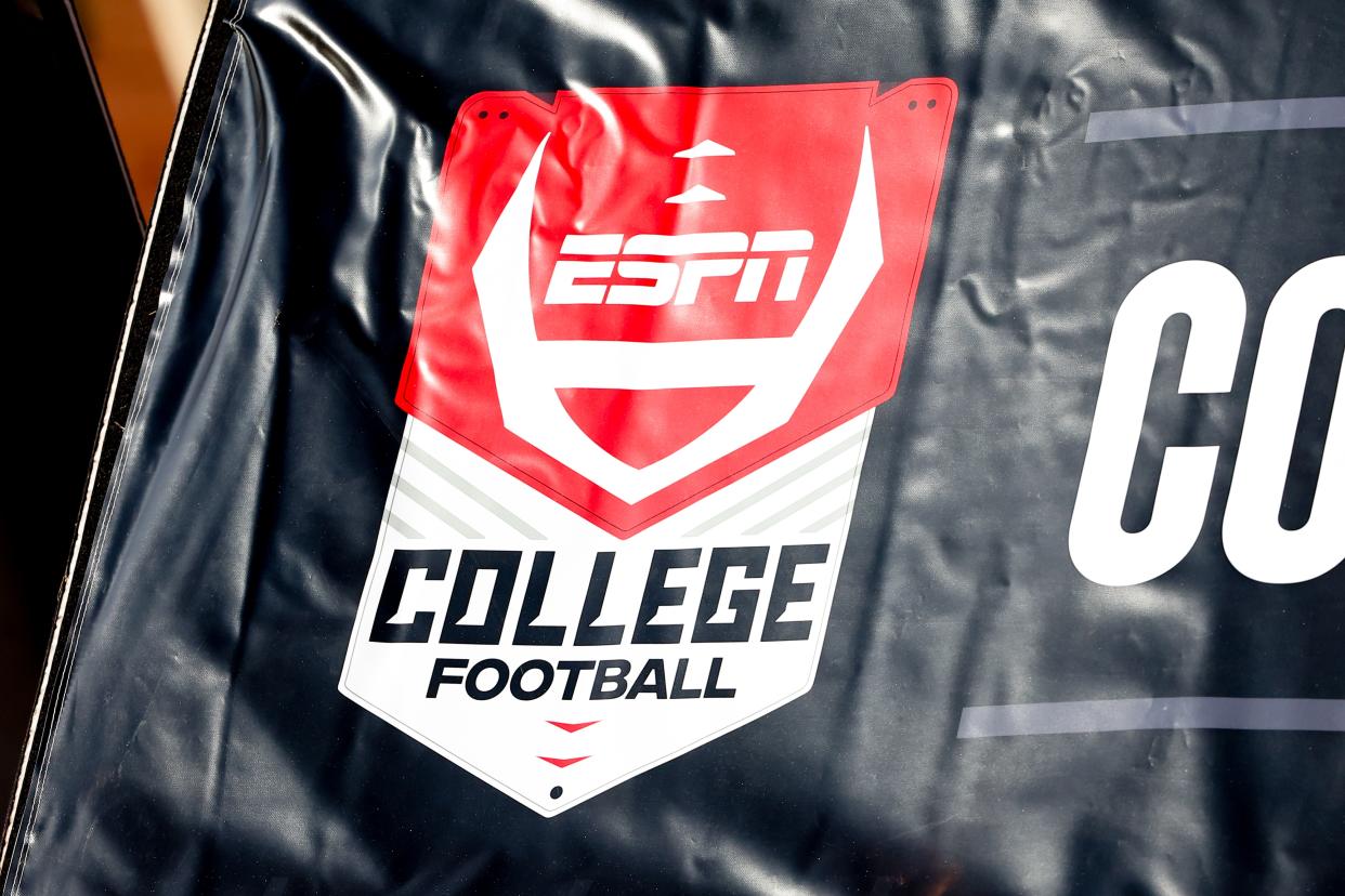 BRONX, NY - DECEMBER 29:  A general view of the ESPN College Football logo during the Bad Boy Mowers Pinstripe Bowl college football game between the Minnesota Golden Gophers and the Syracuse Orange on December 29, 2022 at Yankee Stadium in the Bronx, New York.(Photo by Rich Graessle/Icon Sportswire via Getty Images)