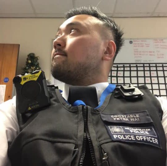 A social media picture shows 'Peter' Wai in the uniform of the Metropolitan Police