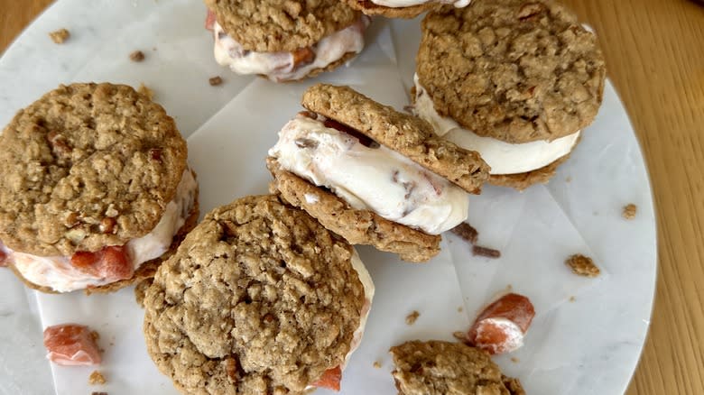 Roasted peaches and cream ice cream sandwich