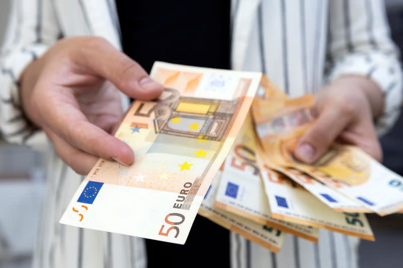 Illustration shows Euro banknotes