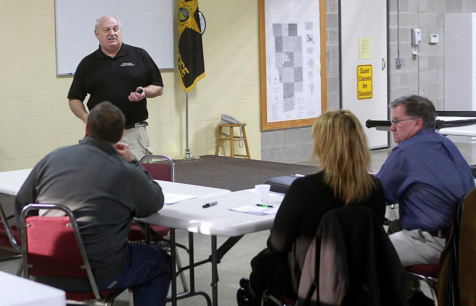 Ashland County EMA Director Mark Rafeld speaks at a mass casualty tabletop drill in 2018.