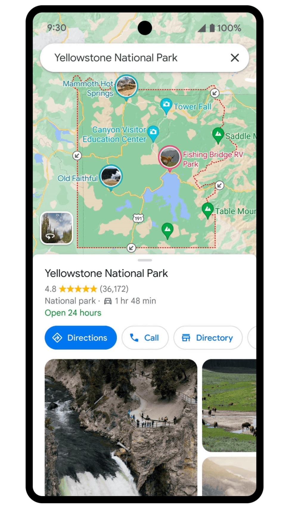 Photo highlights allow Google Maps user to see points of interest in national parks.