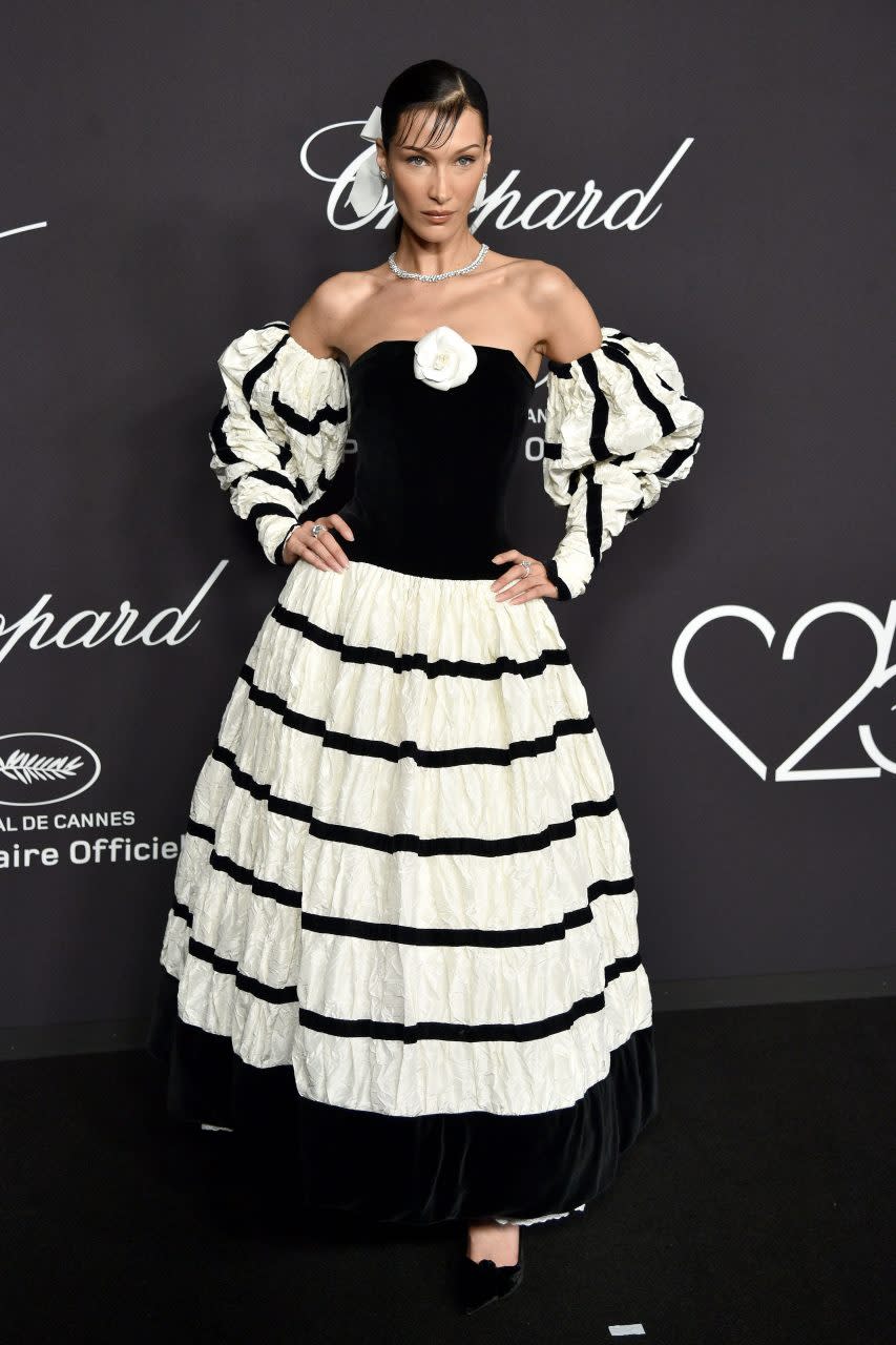 CANNES, FRANCE - MAY 25: Bella Hadid attends the 'Chopard Loves Cinema' Gala Dinner at Hotel Martinez on May 25, 2022 in Cannes, France. (Photo by Lionel Hahn/Getty Images)