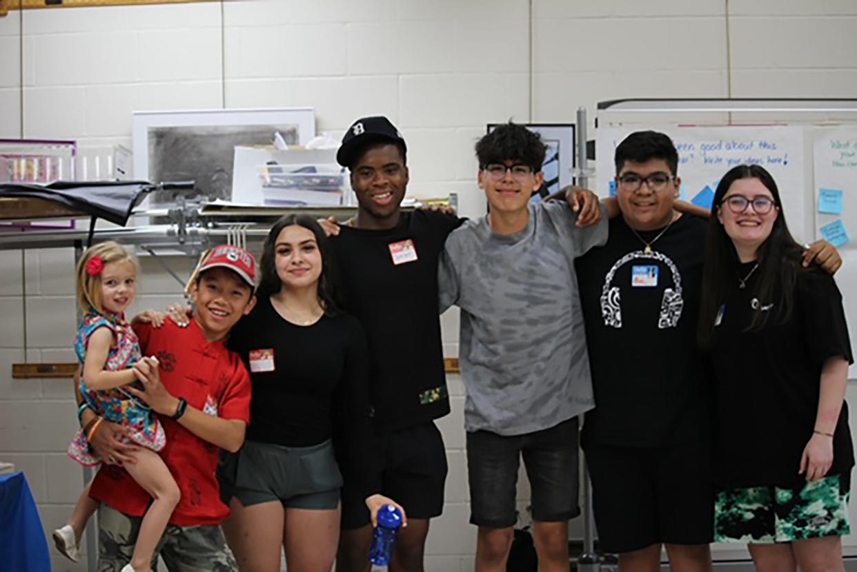 Bexley students (from left) Kael Wilson (holding her sister, Indigo), Valeria Naranjo, Junior Ennin-Sampson, Michel Vargas, Alan Arreola and Marsi Hajdari were among those who participated in the English as a Second Language program.