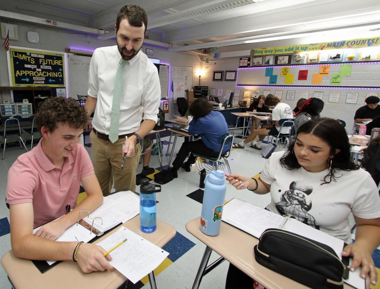 Matthew Renegar teaches calculas Thursday morning, Aug. 31, 2023, at Highland School of Technology.