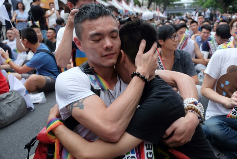 Same-sex activists in Taipei celebrating a court ruling in May that paves the way for Taiwan to become the first place in Asia to legalise gay marriage