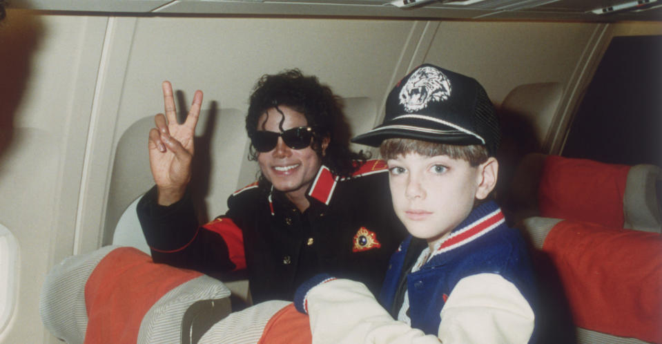 Jackson with one of the alleged victims featured in Leaving Neverland, a 10-year-old James Safechuck. (Getty Images)