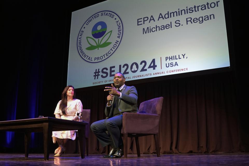 Environmental Protection Agency Administrator Michael Regan speaks during the Society of Environmental Journalists conference in Philadelphia on Friday, April 5, 2024. (AP Photo)