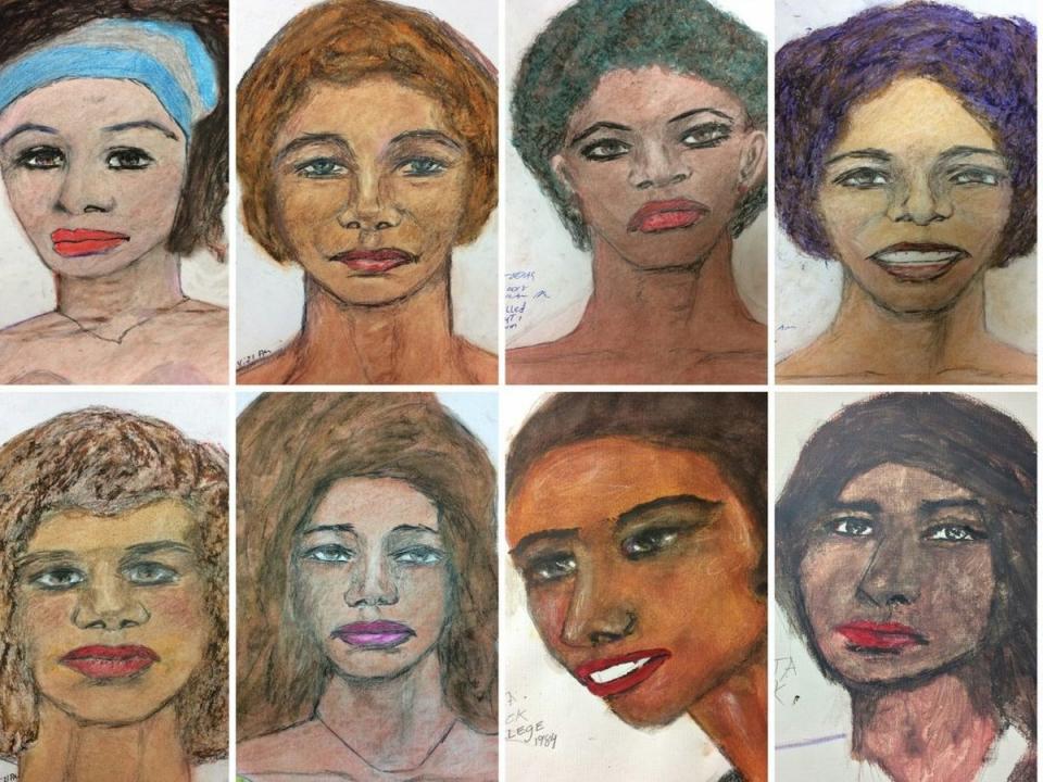 Some of Samuel Little&#39;s drawings of his victims released by the FBI (AFP/Getty Images)