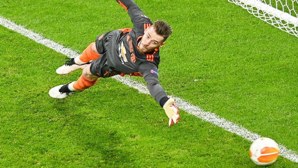 David De Gea, pictured here in action for Manchester United in the Europa League final.