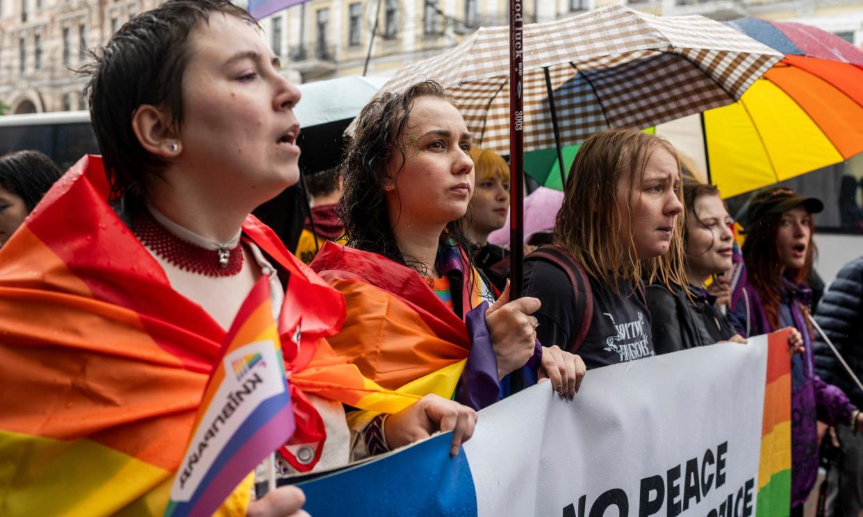 <span>The Equality March at Kyiv Pride 2024 in central Kyiv, Ukraine.</span><span>Photograph: Emre Çaylak</span>