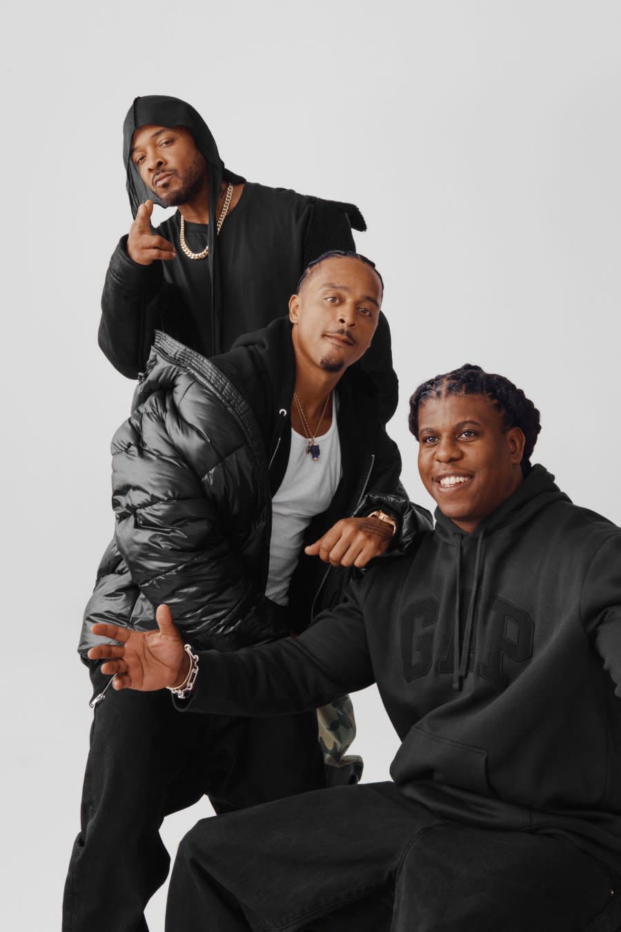 (Left to right) Lester Walker, Pierre Serrao, and Jon Gray in GAP’s 2023 holiday campaign. (Photo credit: The GAP)