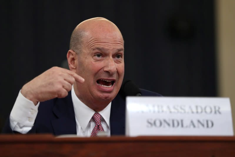 U.S. Ambassador to the European Union Gordon Sondland testifies before the House Intelligence Committee hearing on Trump impeachment inquiry in Washington