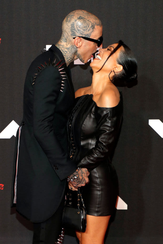 (L-R) Travis Barker and Kourtney Kardashian attend the 2021 MTV Video Music Awards