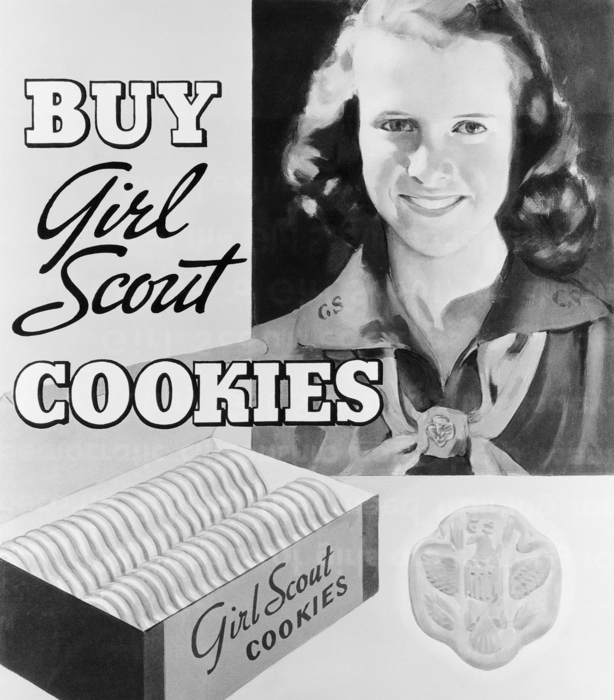 Advertisement Poster for Girl Scout Cookies, Black & White Vintage, 1940s