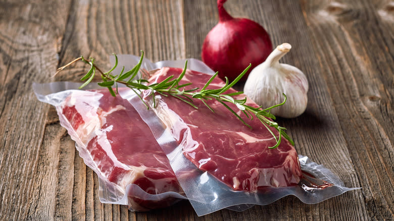 Beef steak in sous vide vacuum bag