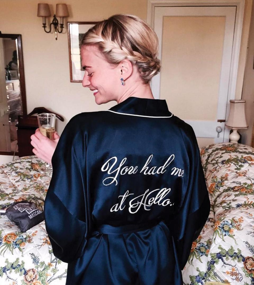 @PandoraSykes wears personalised Olivia von Halle robe