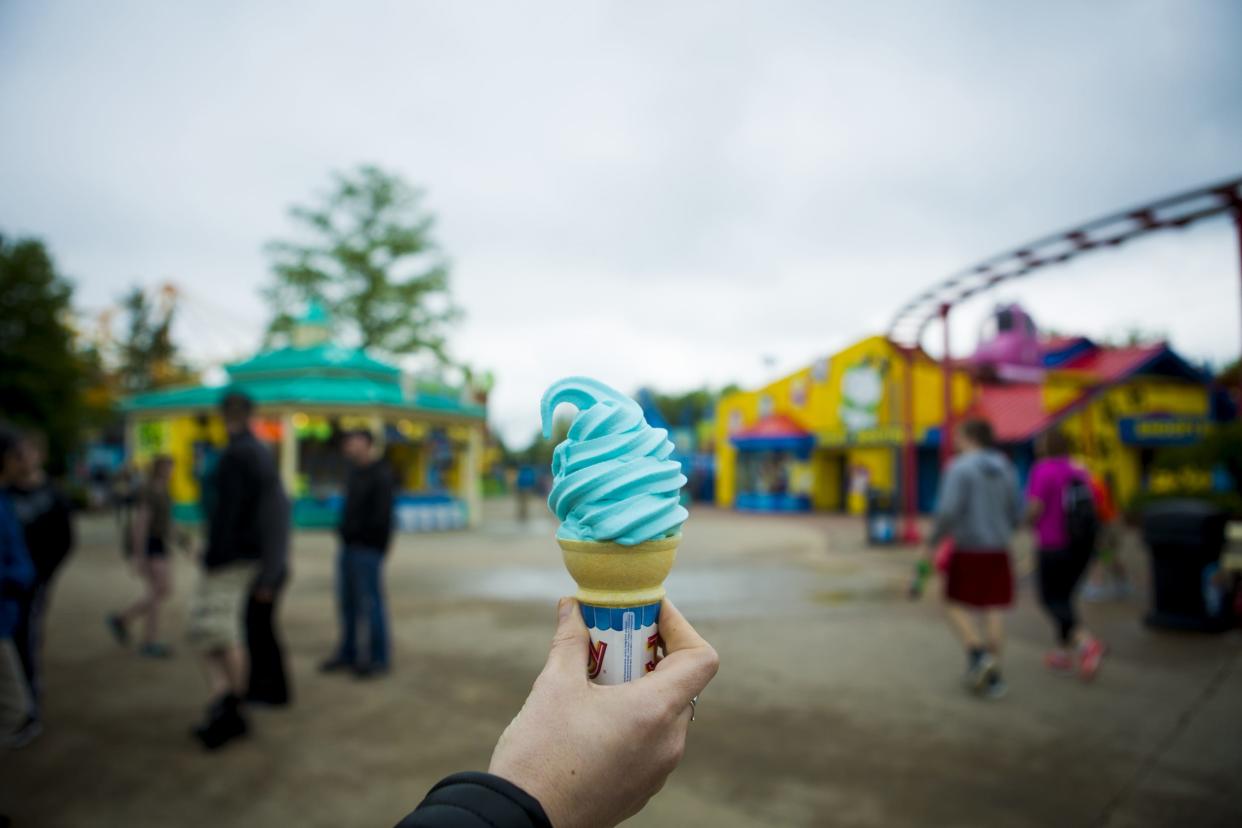 Kings Island's iconic blue ice cream is a blueberry-based soft serve that has been served at the amusement park for decades.