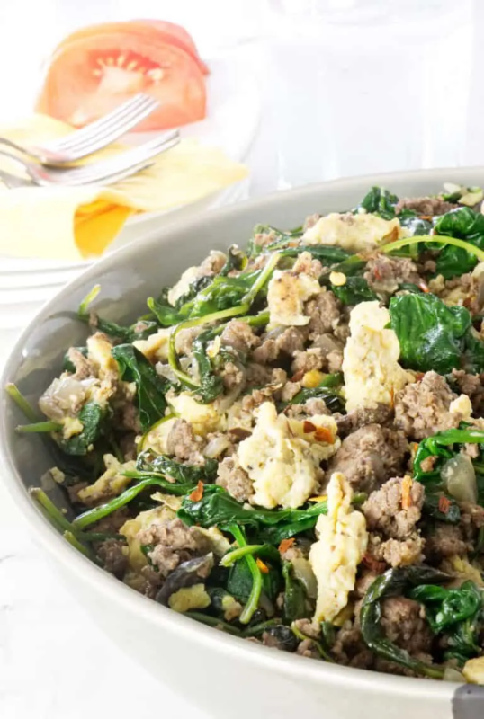 <p>This ground beef egg scramble is a healthy take on a popular entree in a West Coast Diner. The Diner called it Joe’s Special and it is an easy one-pan breakfast scramble that is full of protein and fiber to keep you filled and satisfied all morning.</p><p><strong>Get the recipe:</strong><a href="https://savorthebest.com/joes-special-breakfast-hash/" rel="nofollow noopener" target="_blank" data-ylk="slk:Ground Beef Egg Scramble;elm:context_link;itc:0;sec:content-canvas" class="link ">Ground Beef Egg Scramble</a></p>