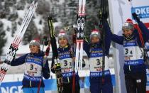 Biathlon - IBU World Championships - Women's 4 x 6km relay - Hochfilzen, Austria - 17/2/17 -Team Ukraine react. REUTERS/Leonhard Foeger