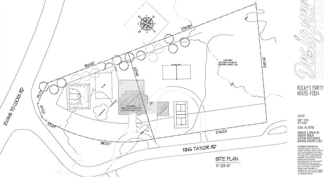 A site plan filed with Columbia County and labeled "Rocky's Party House" shows a proposed home where special events can be held.