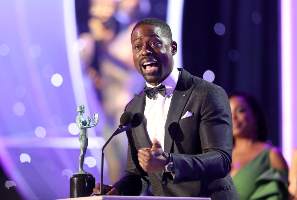 Sterling K. Brown onstage during the 24th Screen Actors Guild Awards at the Shrine Auditorium on Jan. 21 in Los Angeles. (Photo: Getty Images)