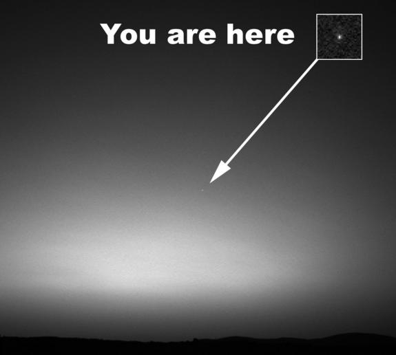 This photo, called "Earth From Mars," was taken by NASA's Mars Exploration Rover Spirit on March 8, 2004. It was the first image of Earth seen from the surface of a planet beyond the moon.