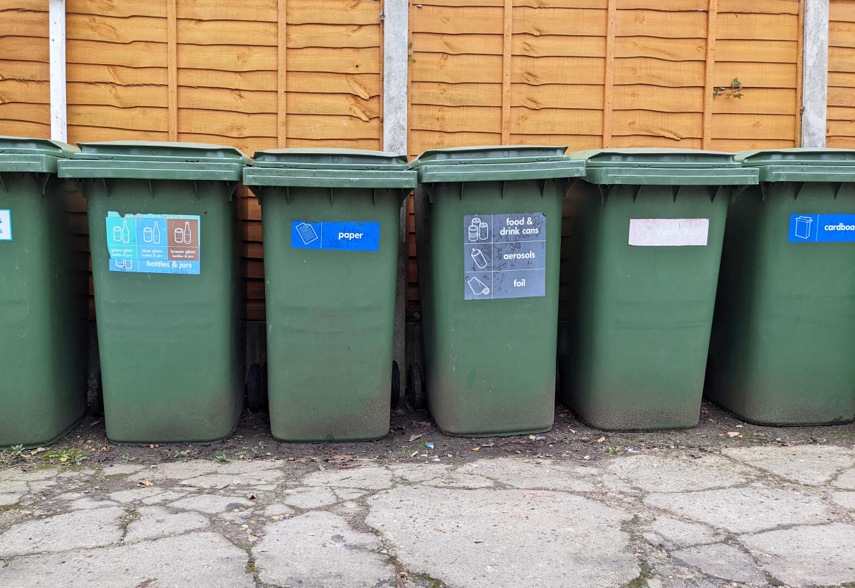 The government is planning to simplify household recycling in England to three bins. (Getty)