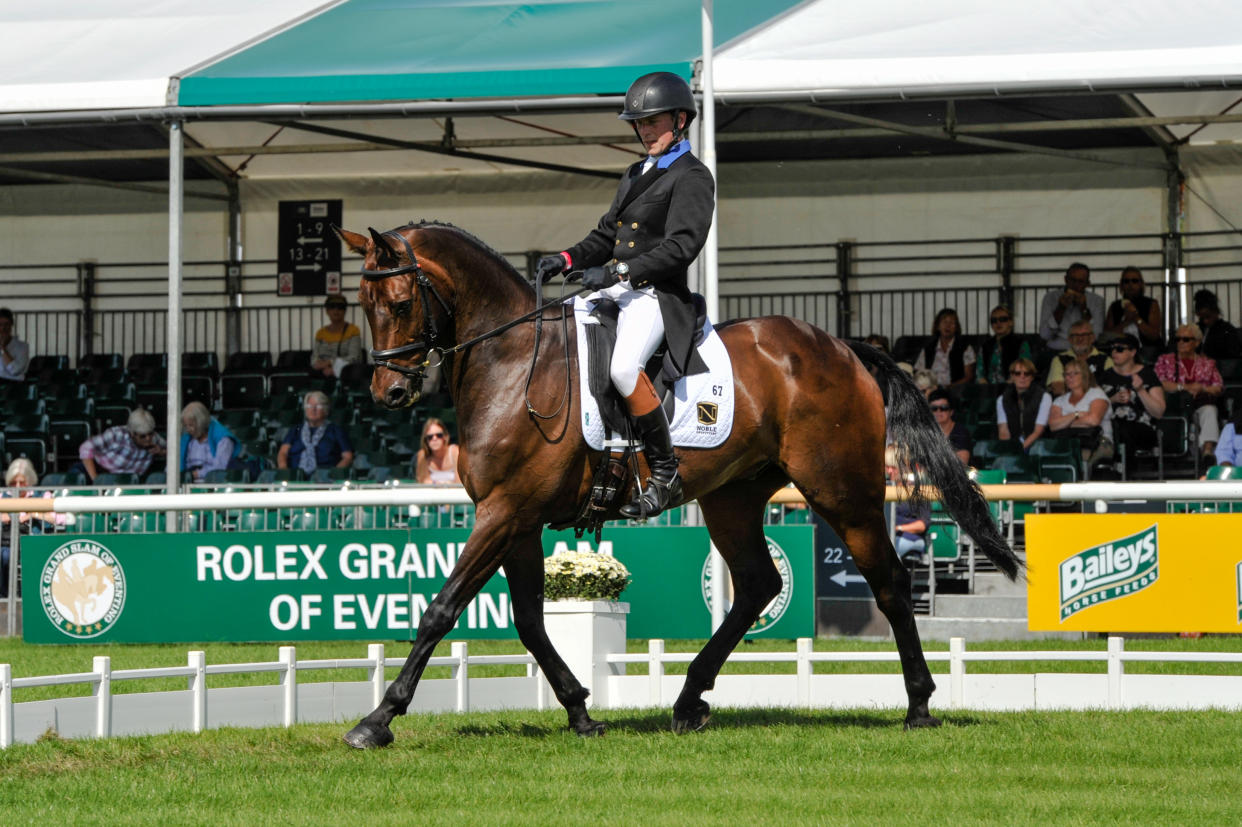 Simon Grieve during the dressage phase of the the Land Rover Burghley Horse Trials