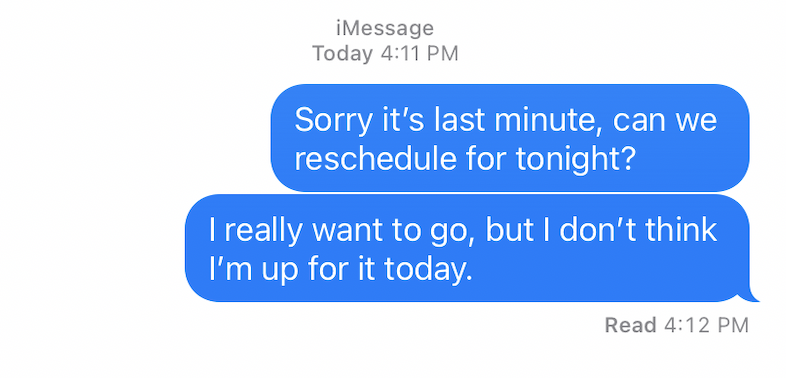 text messages saying they have to cancel plans