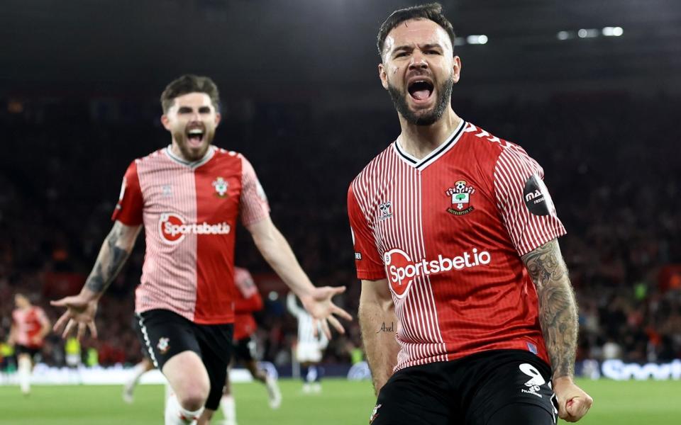 Adam Armstrong celebrates scoring Southampton's third in the play-off semi-final