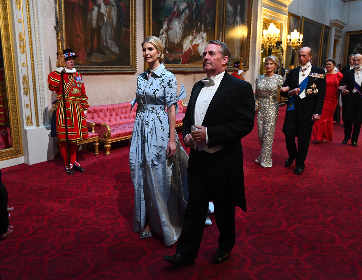Ivanka Trump wears a powder blue Carolina Herrera gown to the Buckingham Palace state dinner