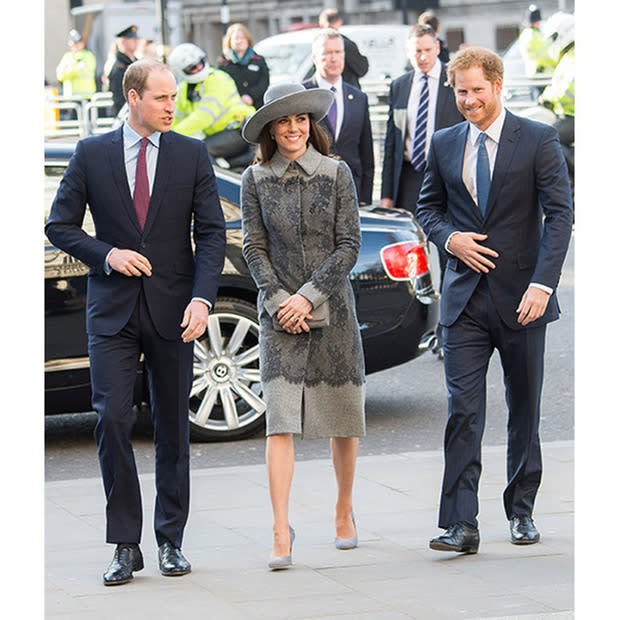 Princes Harry and William with Kate Middleton