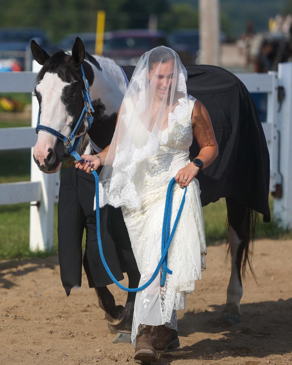 Ariel Geesey of Diamond participates in the Portage County Randolph Fair’s Horse Costume contest.