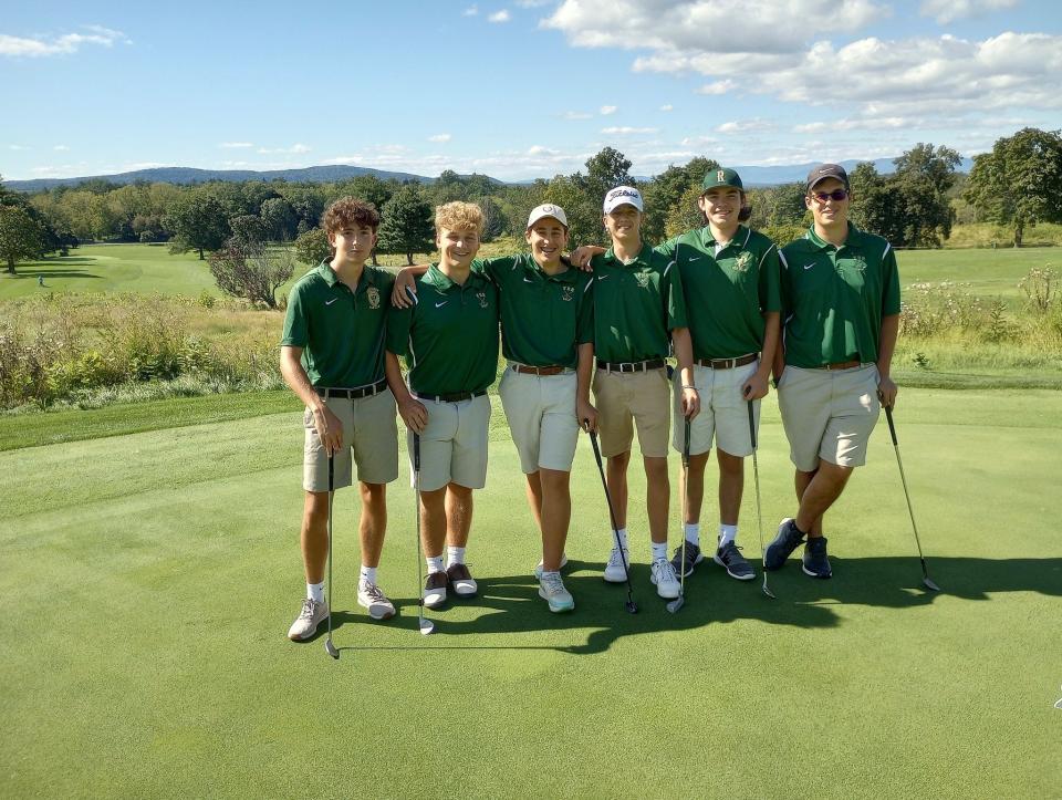 The Franklin D. Roosevelt boys golf team poses on the green at Dinsmore Golf Course in Staatsburg after a Sept. 14, 2023 victory over New Paltz.