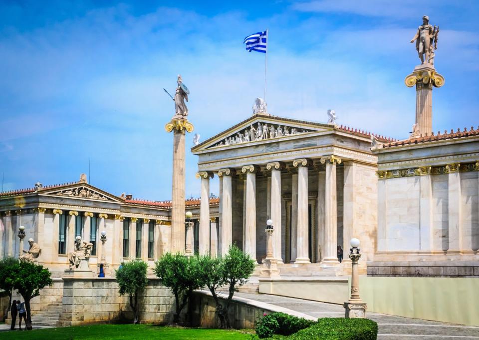 <p>Danish architect Theophil Hansen designed the neoclassical-style National Library of Greece in 1832. It was Johann Jakob Meyer who had the idea to create a National Library in Greece, given his admiration of Greek culture. Meyer’s newspaper, Ελληνικά Χρονικά (meaning Greek Chronicles) was Greece’s first newspaper, and it was financed by celebrated poet Lord Byron. Together, they advocated for Greece’s independence, which was granted in 1821, and 11 years later, the National Library of Greece was founded.</p>