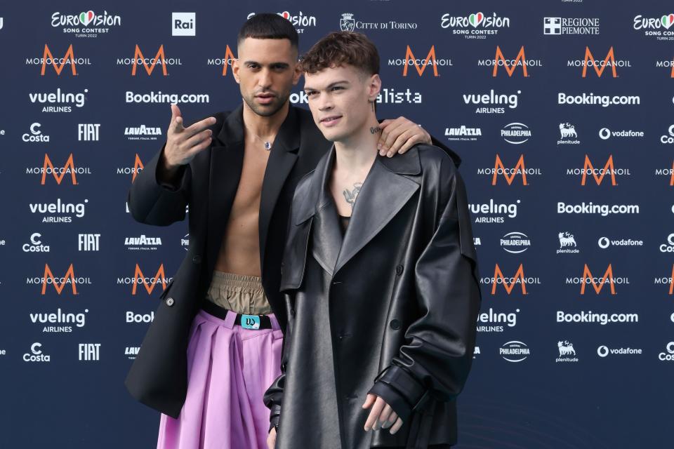 Mahmood and Blanco attend the turquoise carpet of the 66th Eurovision Song Contest at Reggia di Venaria Reale on May 08, 2022 in Turin, Italy. (Photo by Stefania D'Alessandro/Getty Images)