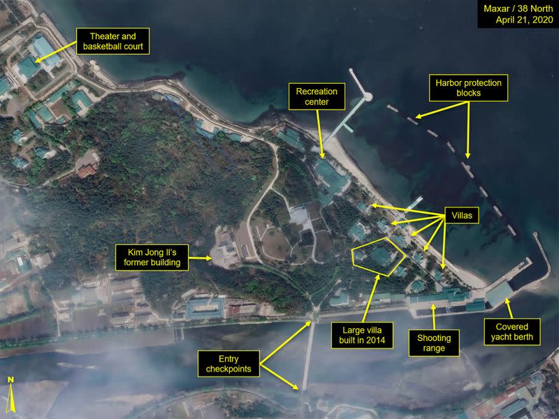 Leadership train station servicing North Korean leader Kim Jong Un's Wonsan complex is seen in a satellite image