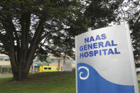 A general view of the Naas General Hospital in County Kildare, Dublin, Saturday, May 15 2021. Ireland’s health system is struggling to restore computers and treat patients four days after it shut down its entire information technology system in response to a ransomware attack. Authorities said hundreds of people were assigned to respond to the attack but it could be weeks before the public health service will return to normal. The chief clinical officer of Ireland’s public health service said Tuesday, May 18 that the intrusion was having “a profound impact on our ability to deliver care” and that disruptions would undoubtedly “mount in the coming days and weeks.” (Niall Carson/PA via AP)