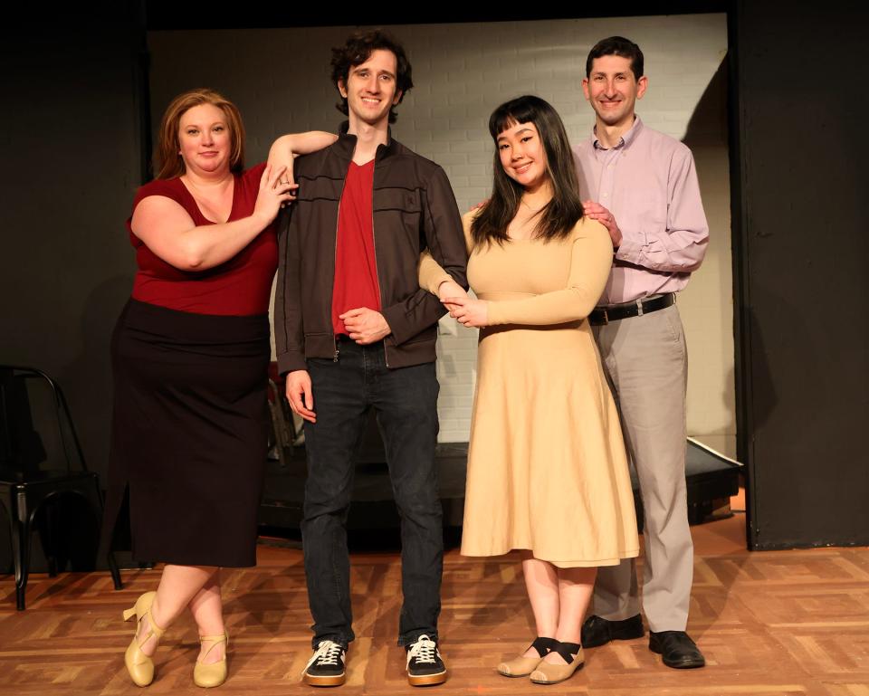 “I Love You, You’re Perfect, Now Change!” runs at Curtain Call Theatre in Braintree from Feb. 10-19. Cast members from left, are Stephanie Charlton, Jay Hutzler, Bowen Huang and Michael Herschberg.