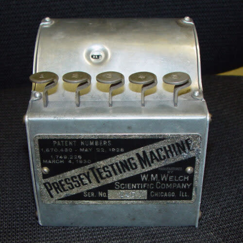 Researcher Sidney Pressey’s 1928 Testing Machine, one of a series of so-called “teaching machines” that he and others believed would advance education through automation.