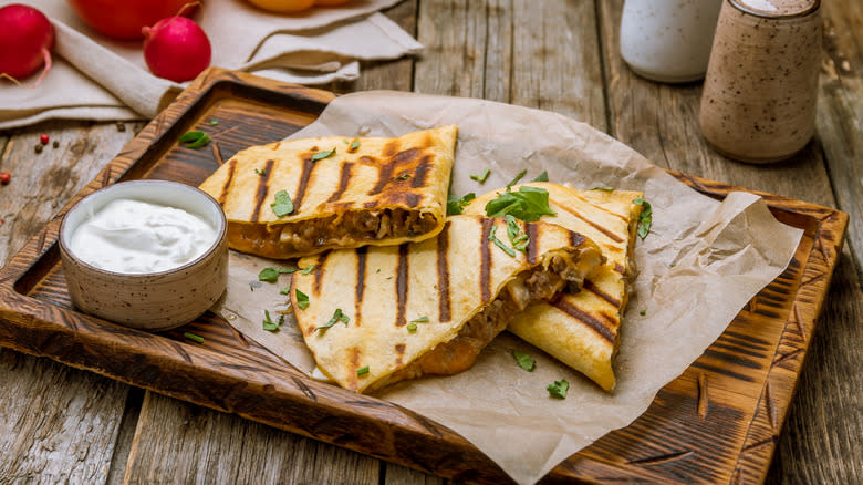 beef quesadillas with sour cream