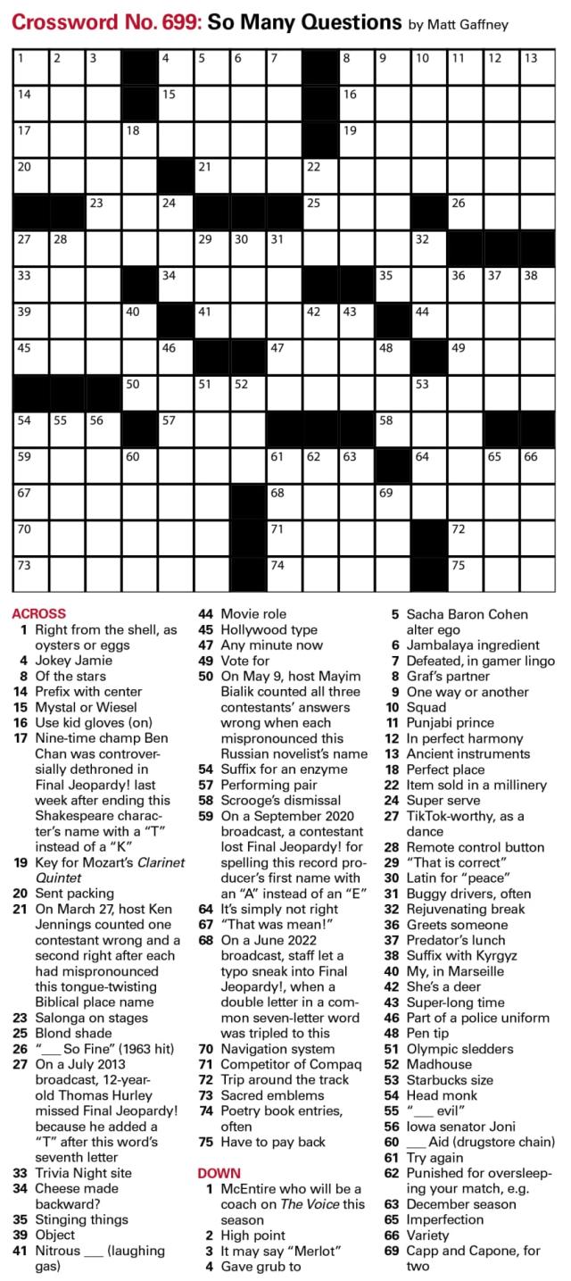 Puzzles: Printable Crossword - Issue: June 9, 2023