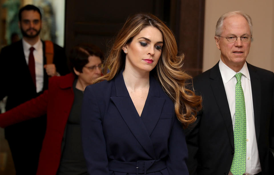 White House Communications Director and presidential advisor Hope Hicks (C) arrives at the U.S. Capitol Visitors Center February 27, 2018 in Washington, DC. (Photo: Chip Somodevilla/Getty Images)