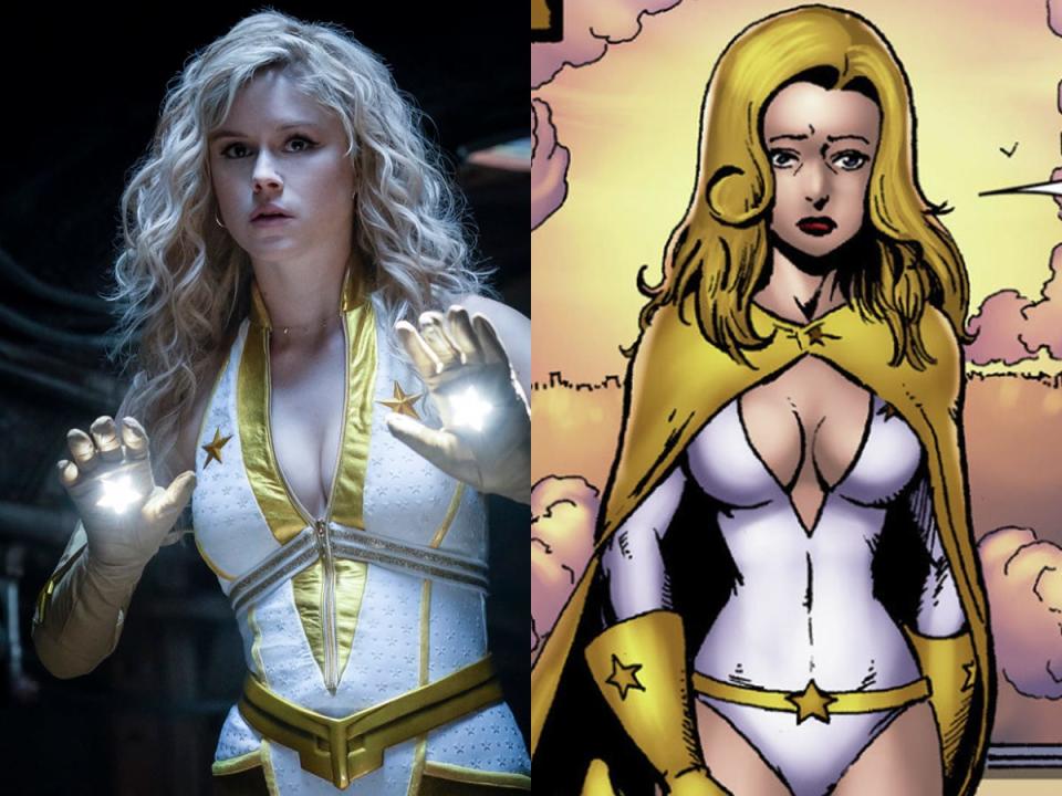 On the left: Erin Moriarty as Starlight in season two of "The Boys." On the right: Starlight in the comics.
